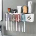 Toothbrush Holders For Bathrooms Wall Mounted With Dispenser   Black 4 Cups