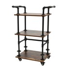 3-tier Industrial Bar Cart Brown Shelves Black Metal Frame With Wheels