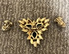 Vintage Tri Colored Blue Green Navette Juliana Style Lge Brooch   Clip Earrings