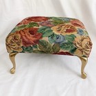 Vtg Floral Tapestry Footstool Gold Legs Queen Anne Legs Cottagecore Vanity Stool