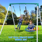 7 5ft Big Metal Swing Set For Backyard Heavy Duty Kids Swing Set W 2 Swing Seats