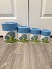 Vintage Blue   Green Mushrooms Metal Tin Nesting Canisters Japan Rare Set Of 4