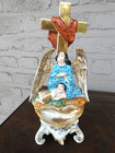 Antique Vieux Paris Porcelain Angel Holy Water Font Crucifix Rare 19thc