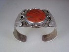 Old Navajo Stamped Sterling Silver   Petrified Wood Bracelet