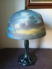 Antique Art Deco Lamp Reverse Painted Shade Signed Moe Bridges Co   172 C  1925