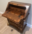 Antique - Italian Burled Walnut Drop Down Front Secretary 3 Drawer Desk  Cabinet