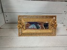 Vintage Gold Ornate Vanity Tray Mirror Rose Design Decorative Dresser Jewelry 