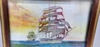 Vtg 70s Iridescent Foil Clipper Ship Framed Art 6x8 Nautical Seascape Print
