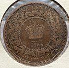 1864 New Brunswick One Cent 1   Km  6 Canada Queen Victoria  long 6  Sp4978