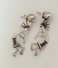Vintage Native American Sterling Silver Navajo Kokopelli Dangle Earrings