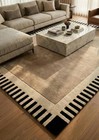 Hand Tufted Wool Area Rug  Modern Neutral Beige Carpet With Black Border 8x10