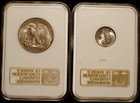 Pair Of Gen 3 Gold Embossed Old Ngc Holders - 1946-d 50c Ms64  1944-s 10c Ms65