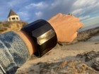 Amazing Extra Large Black Faceted Bakelite Bangle 2    Wide Overdye Solid Mourning