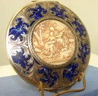 Vintage Hallmarked 800 Blue W Etched Floral   Carved Inset Compact Round
