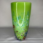 Large Murano Style Millefiori Art Glass Vase Green With Beautiful Flowers