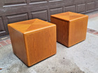 Pair Vintage Oak 20 5  Minimalist Cube Coffee  Side Table  Night Stand  Pedestal