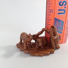 Japanese Carved Boxwood Netsuke Monkey Rabbit Rodent On Bamboo Raft Signed