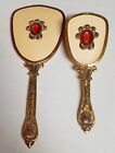 Vintage Stylebuilt 24k Gold Plated Vanity Set Brush And Handheld Mirror