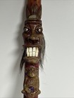 Vintage Primitive Native Bamboo Flute Totem 15  With Real Teeth   Semi-precious