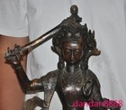 18 8 old Tibet Buddhism Bronze Gilt Hold Sword Kwan-yin Guanyin Buddha Statue
