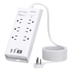 10ft Flat Plug Extension Cord  Surge Protector Power Strip With 6 Outlets 10 Ft