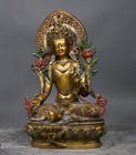 9 1  China Old Antique Tibetan Buddhism Bronze Gilt Green Tara Buddha Statue
