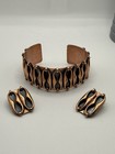 Vintage Signed Renoir Copper Black Enamel Bracelet   Earring Set