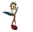 Rare Signed Lynn Rae Lowe Shalom Peace Winged Figural Judaica Metal Sculpture