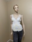 Women   s White Polyester Cocktail Layered Lace Beaded Pleated Size L Blouse Top