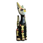 Carved Painted Wood Mexican Day Dead Skeleton Skull Cat Kitten Figurine Folk Art