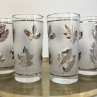 Vintage Libbey Highball Glasses Frosted Silver Leaf Mcm Barware Set Of 4