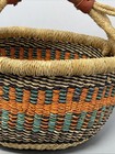 Woven African Bolga Ghana Market Round Basket W leather Handle 10   