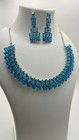 Aqua Blue Rhinestone Statement Jewelry Set Silver Finish Necklace   Earrings