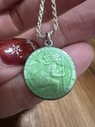 Green Enamel St  Christopher Catholic Pendant Sterling Silver Necklace