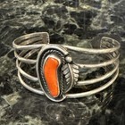 Vntg Native American Navajo 925 Sterling Silver Coral Adj  4 Band Cuff Bracelet