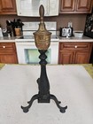 Antique Brass Topped Federal Style Fireplace Andirons 18 75  Firedogs 53r   53l