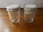 Lot Of 2 Glass Jelly Jam Jars Diamond Base Canning Preserves With Lids