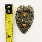 Antique Vintage Glass Jeweled Metal Dress Clip Multi Color Art Deco