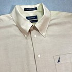 Nautica Vintage Oxford Dress Shirt Men   s Beige 17 34 35 Cotton Button Down