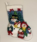 Finished   Completed Bucilla Christmas18  Felt Stocking  mr    Mrs  F t  Snowman