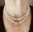 Vintage 14k Yellow Gold  Clasp 6mm Gorgeous Genuine White Pearl Necklace 34   