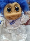 Troll Doll Kids Jewish Bat Mitzvah Doll Blue Hair White Dress
