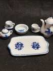 Vintage Miniature Delft Blue   White Porcelain Tea Set   10 Pieces