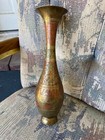 Vnt Antique Brass Vase Indian Engraved Brass Vase Inlay With Red Flower Etching
