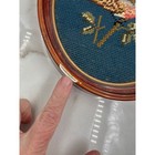 Vtg Bird Needlepoint Oval Wood Frame Blue Background Wall Art Decor 10 5x8 5