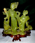 Chinese Hand Carved Filo Grape Green Jade Classic Beauties Statue 6 8  Tall base