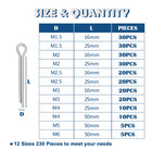 230pcs Stainless Steel Cotter Pin Assortment Kit 12 Sizes Split Pin Clip Fastene