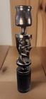 Vtg 2 African Hand Carved Ebony Wood Tribal Head Sculptures   Candle Holder Lot