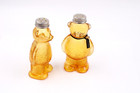 Jc   Rollie Amber Glass Teddy Bear Shaped 4  Tall Cinnamon Sugar   Salt Shakers