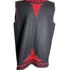Vintage 70s Embroidered Folk Vest Black Felt Wool Boho Waistcoat Ethnic Floral